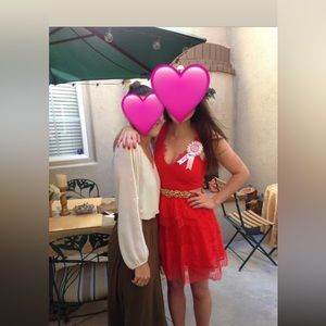 Red lace flare mini dress